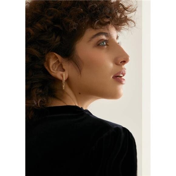 Sterling Silver Chain Earrings for Women - Gold-Plated Hypoallergenic Dangle Stu - Picture 2 of 7